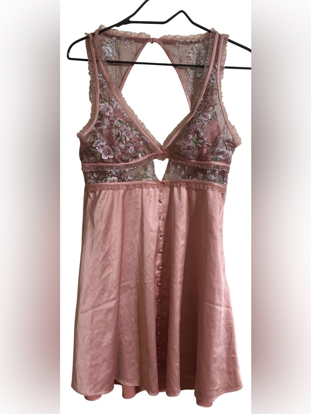 For Love And Lemons Dusty Rose Embroidered Satin Slip Dress
